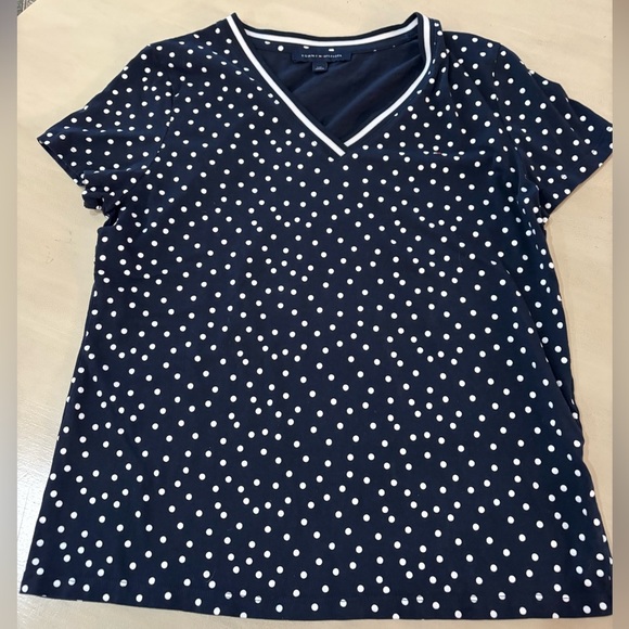 Tommy Hilfiger Tops - Tommy Hilfiger women's Basic Top navy blue polka dot short sleeve size L